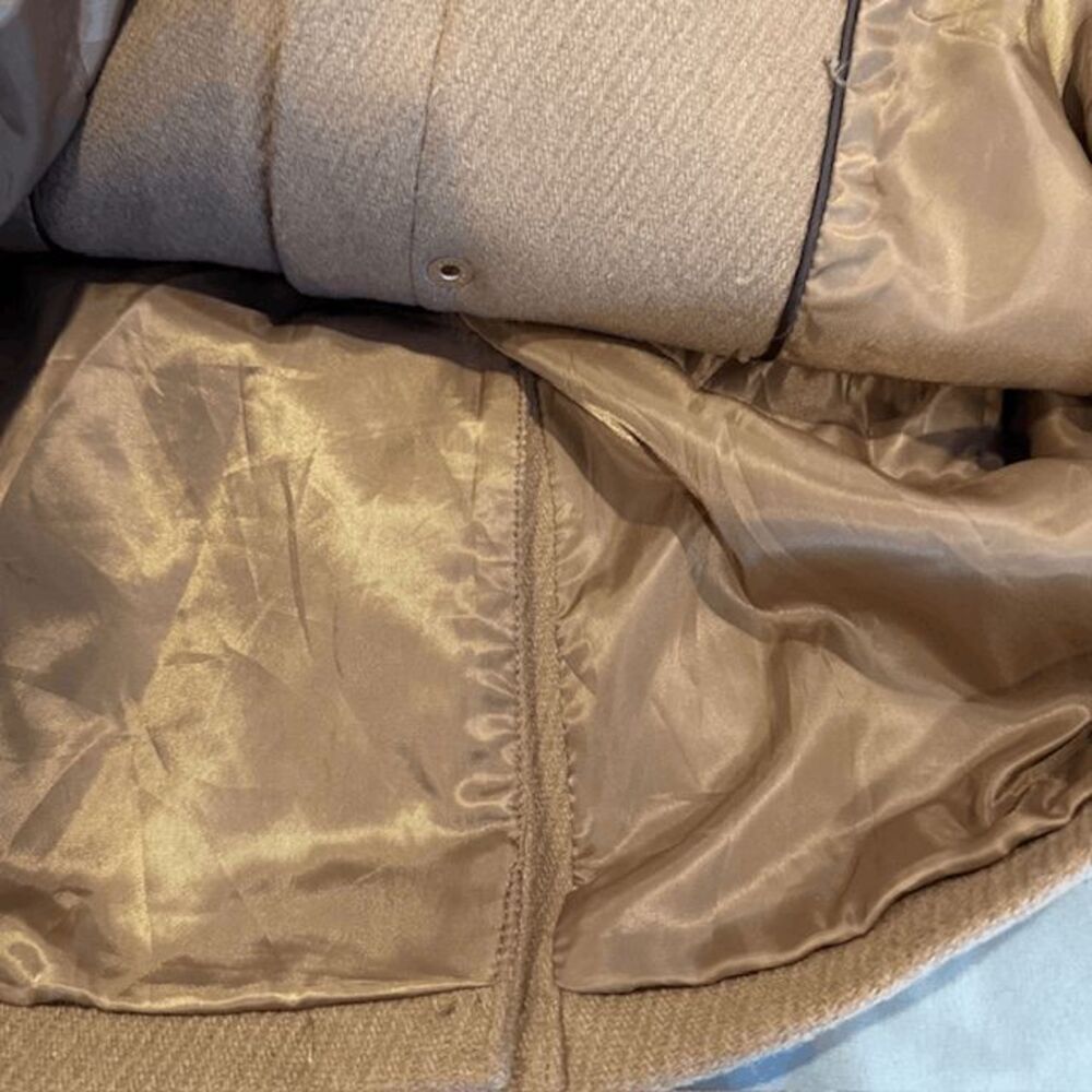 Cole Haan Signature Wool Leather Snap Faux-Fur-Trim Hooded Coat Camel Tan Size 4 - Picture 8 of 16